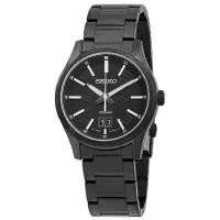 精工SEIKO Big 日期不锈钢黑色表盘手表商务休闲 时尚百搭 运动防水石英表 SUR515P1