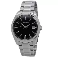 精工SEIKO Classic系列简约百搭 休闲黑色表盘和防刮蓝宝石水晶玻璃表镜送男友礼物石英手表SUR311P1
