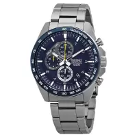 精工SEIKO Motosport 计时码表不锈钢蓝色和黑色表盘 时尚潮流简约百搭休闲送男友 运动防水SSB321P1