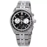 精工SEIKO 男士计时不锈钢黑色表盘手表 日历 简约商务休闲 时尚潮流百搭送男友 礼物 防水男士腕表 SSB429P1