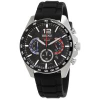精工SEIKO 男士 Essentials 计时橡胶黑色表盘手表石英简约青春时尚潮流百搭运动防水男士腕表SSB347P1