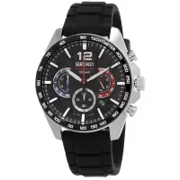 精工SEIKO 男士 Essentials 计时橡胶黑色表盘手表石英简约青春时尚潮流百搭运动防水男士腕表SSB347P1