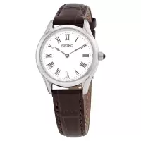 精工SEIKO 女士(小牛皮)皮革白色表盘手表 简约时尚潮流经典休闲百搭送女友石英表 防水SWR071