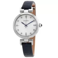 精工(SEIKO)女士 Discover More 皮革白色珍珠母贝表盘手表简约休闲百搭送女友石英手表SRZ545P1