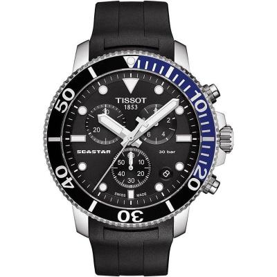 天梭TISSOT Seastar GTS QTZ CHR SS SYN BK IND个性潮流百搭三眼石英表防水男士腕表