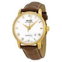 美度Mido Baroncelli 系列 皮革白色表盘时尚商务休闲 经典复古棕色皮带自动机械表男表M86003268