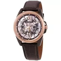 宝路华(Bulova)男士经典皮革镂空表盘 自动机械表男 个性潮流 商务休闲 时尚百搭 运动防水男士腕表男98A165