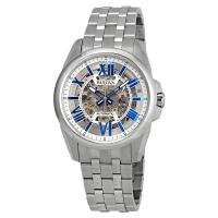 宝路华(Bulova)男士经典不锈钢银色(镂空中心)表盘 个性潮流自动机械休闲时尚百搭 运动防水男士腕表96A187