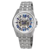 宝路华(Bulova)男士经典不锈钢银色(镂空中心)表盘 个性潮流自动机械休闲时尚百搭 运动防水男士腕表96A187