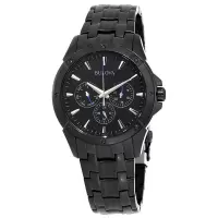 宝路华(Bulova)男士经典不锈钢;离子镀黑色表盘 个性潮流三眼 商务休闲 时尚百搭 运动防水男士腕表98C121