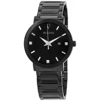 宝路华(Bulova)男士现代不锈钢黑色表盘 石英表 日期 商务休闲 时尚百搭 运动防水男士腕表98D144