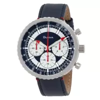 宝路华(Bulova)男士计时 C 皮革白色表盘手表 石英表 个性潮流三眼 商务休闲 时尚百搭 96A283