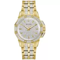 宝路华(Bulova)女士 Octava 不锈钢镶水晶银色表盘手表 石英表 轻奢 商务休闲 时尚百搭98L302