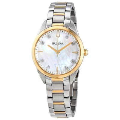 宝路华(Bulova)女式萨顿不锈钢珍珠母表盘 石英表 商务休闲 时尚百搭 送女友 礼物 运动防水女子98P184