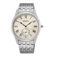 精工SEIKO 原装日本进口 男士商务休闲不锈钢奶油色表盘石英腕表 39 mm SRK047P1