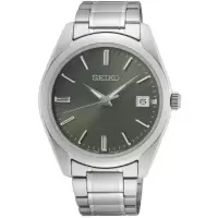 精工(SEIKO) 男士 Essentials 时尚百搭 经典简约 日历防水 不锈钢绿色表盘石英手表SUR527P1