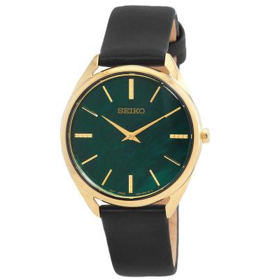 精工SEIKO 女士 Essentials 皮革绿色珍珠母表盘手表 商务休闲简约 时尚百搭 运动防水SWR080P1
