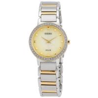 精工(SEIKO)女士 Discover More 不锈钢象牙色表盘石英手表 日常简约时尚个性 SUP448P1