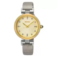 精工(SEIKO)女士 Discover More 系列 日常休闲简约时尚个性不锈钢香槟表盘石英手表 SRZ546P1