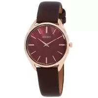 SEIKO精工 Essentials 系列 日常休闲个性潮流时尚皮革粉色表盘手表 淑女风 礼物 运动防水SWR082