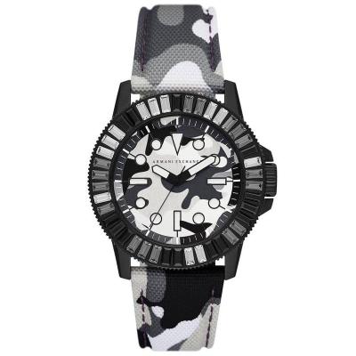 阿玛尼Armani Exchange男士经典尼龙黑色、灰色和白色表盘手表商务休闲 时尚百搭 运动防水男士腕表AX1856
