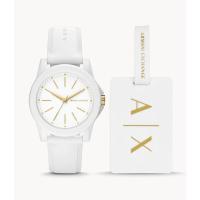 阿玛尼Armani Exchange 三指针白色硅胶手表和行李牌礼品套装商务休闲 时尚百搭 运动防水女式AX7126
