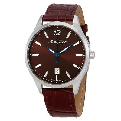 Mathey-Tissot Urban 皮革棕色表盘石英表经典简约商务休闲 时尚百搭 运动防水男士腕表H411AM
