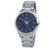 精工SEIKO 原装日本进口 Noble 男士商务休闲不锈钢蓝色表盘石英腕表 SUR419
