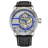 Stuhrling Original施图灵Legacy 皮革银色(镂空中心)表盘手表自动机械表个性潮流百搭OM15849