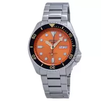 精工SEIKO男士 Seiko 5 运动型不锈钢橙色表盘自动机械商务休闲 时尚百搭 运动防水男士腕表SRPD59K1