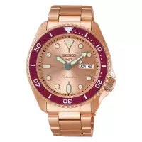 精工SEIKO 5 Sports 自动机械表男 不锈钢玫瑰金色表盘手表 商务休闲 时尚百搭 SE-SRPK08