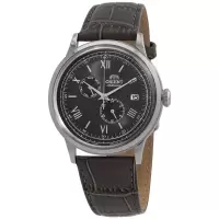 Orient 东方双狮 Classic Bambino 第二代皮革黑色表盘自动机械手表 时尚休闲男士腕表 40.5mm