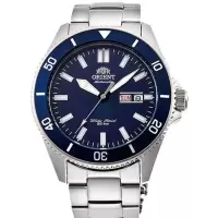 Orient 东方双狮 Kanno Diver 系列 不锈钢蓝色表盘手表 男士自动机械腕表 休闲运动游泳 44mm