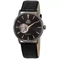 Orient 东方双狮 Open Heart 皮革黑色(Open Heart)表盘手表 海外购专柜正品流行男式腕表