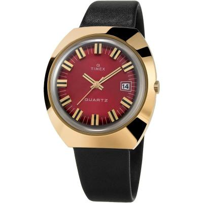 Timex 天美时 男式腕表 Q 1972 复刻版 勃艮第红色表盘石英表 全面抛光 舒适休闲防水 43 毫米