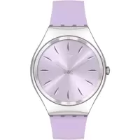 Swatch 斯沃琪 男士新款腕表时尚粉紫色石英手表圆形指针式手表 38mm SKINSOFTBLINK