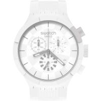 斯沃琪 Swatch 瑞士男款情侣款手表 CHEQUERED WHITE 格纹白 日历三眼计时石英表