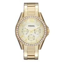 Fossil 化石 24新款女表RILEY 时尚轻奢小金表多功能三眼计时镶钻圆盘石英机芯