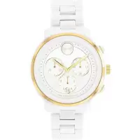 Movado 摩凡陀 女士手表 Bold系列时尚休闲白色陶瓷表带石英腕表 3600933