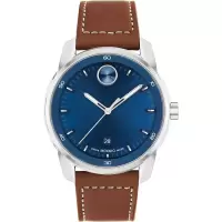 Movado 摩凡陀 瑞士男表 Bold Verso时尚优雅三针蓝盘皮带石英防水腕表 3600944