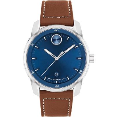 Movado 摩凡陀 瑞士男表 Bold Verso时尚优雅三针蓝盘皮带石英防水腕表 3600944