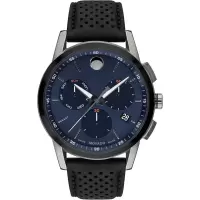 Movado 摩凡陀 瑞士男表博物馆系列运动百搭三眼计时蓝盘皮带商务防水石英腕表 43mm