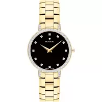 Movado 摩凡陀 女表 Faceto系列时尚奢华水晶表盘石英手表 金色钢带 女士腕表 0607644