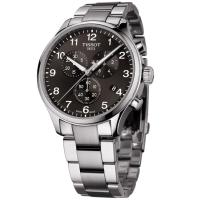 天梭(TISSOT)男士瑞士石英运动计时码表45mm黑盘防水不锈钢腕表