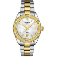 天梭(TISSOT)女士石英表瑞士三针防水金镀表壳不锈钢表带