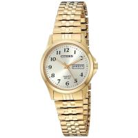 西铁城(CITIZEN)女士石英手表时尚金色不锈钢防水休闲商务女款镶钻气质腕表