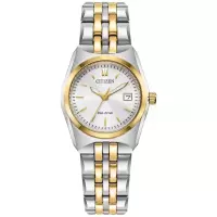 Citizen西铁城女款时尚两色不锈钢手链腕表mm永不换电池防水米