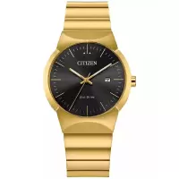 西铁城(CITIZEN)女士石英表32mm金 tone不锈钢表带黑色镶钻防水商务休闲手表