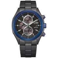 西铁城(CITIZEN)光动能男士石英计时腕表41mm黑不锈钢表带防水100米