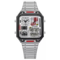 西铁城(CITIZEN)多功能石英手表男款星战飞行员款防水电子指针双显33mm不锈钢表带